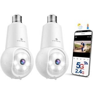 SYMYNELEC Light Bulb Security Camera: 5G WiFi Socket Camera Outdoor - Wireless Lightbulb Camera Waterproof for Home with Night Vision Motion Detection 2Packs