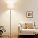 Upgraded Dimmable Gold Floor Lamps for Living Room, 9W LED Bulb Included, Modern Standing Lamp with White Lamp Shade, Tall Pole Light for Bedroom Reading Office Corner Nursery