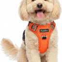 Funfox Dog Harness No Pull, Adjustable Pet Vest Harness, Super Soft Material with Vertical Handle Easy Control, Reflective Night Walking, 2 Leash Clips for Small Sized Dogs, Orange, S