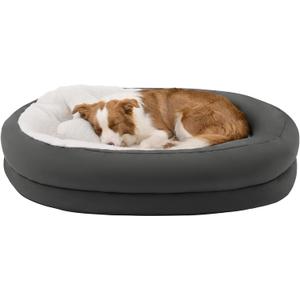 Medium Dog Bed with Bolster, Medium Dog Bed for Medium Dogs, Dog Bed Washable with High-Density Foam Base, Washable Zippered Cover, Non-Slip Bottom, M
