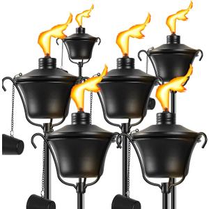 Citronella Torches Set of 6, 3-Prong Grounded Stake Outdoor Torches, 14.5 oz Garden Torches for Outside, 58 inch Outdoor Decorative Torch (Black 6 PCs)