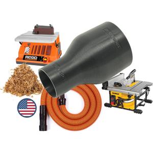 Hose Adapter for 2-1/2" Dust Collection Ports - Made in USA - Connects to Table Saw, Bandsaws, Spindle Sanders, Miter Saws, and other equipment (1-1/4" Hose)