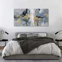 Abstract Wall Art Modern Wall Decor Wall Decorations Blue-Grey and Gold Framed Abstract Wall Art for Bedroom Living Room Decoration Home Kitchen Office 24" X 48"