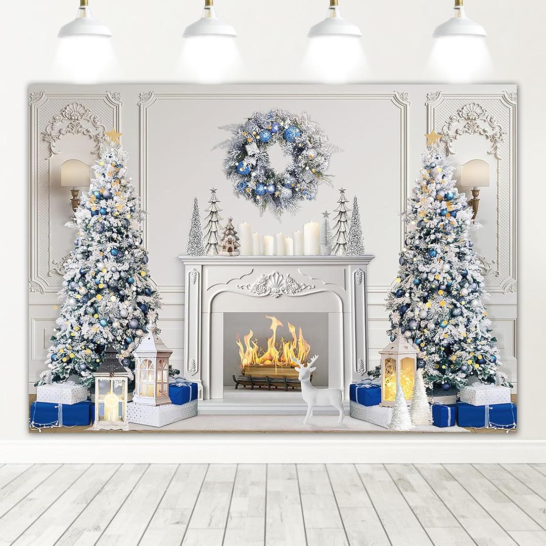Mocsicka White Christmas Backdrop Interior Room Christmas Photography Backdrop Xmas Family Holiday Party Banner Decorations Photo Booth Props (10x7ft)