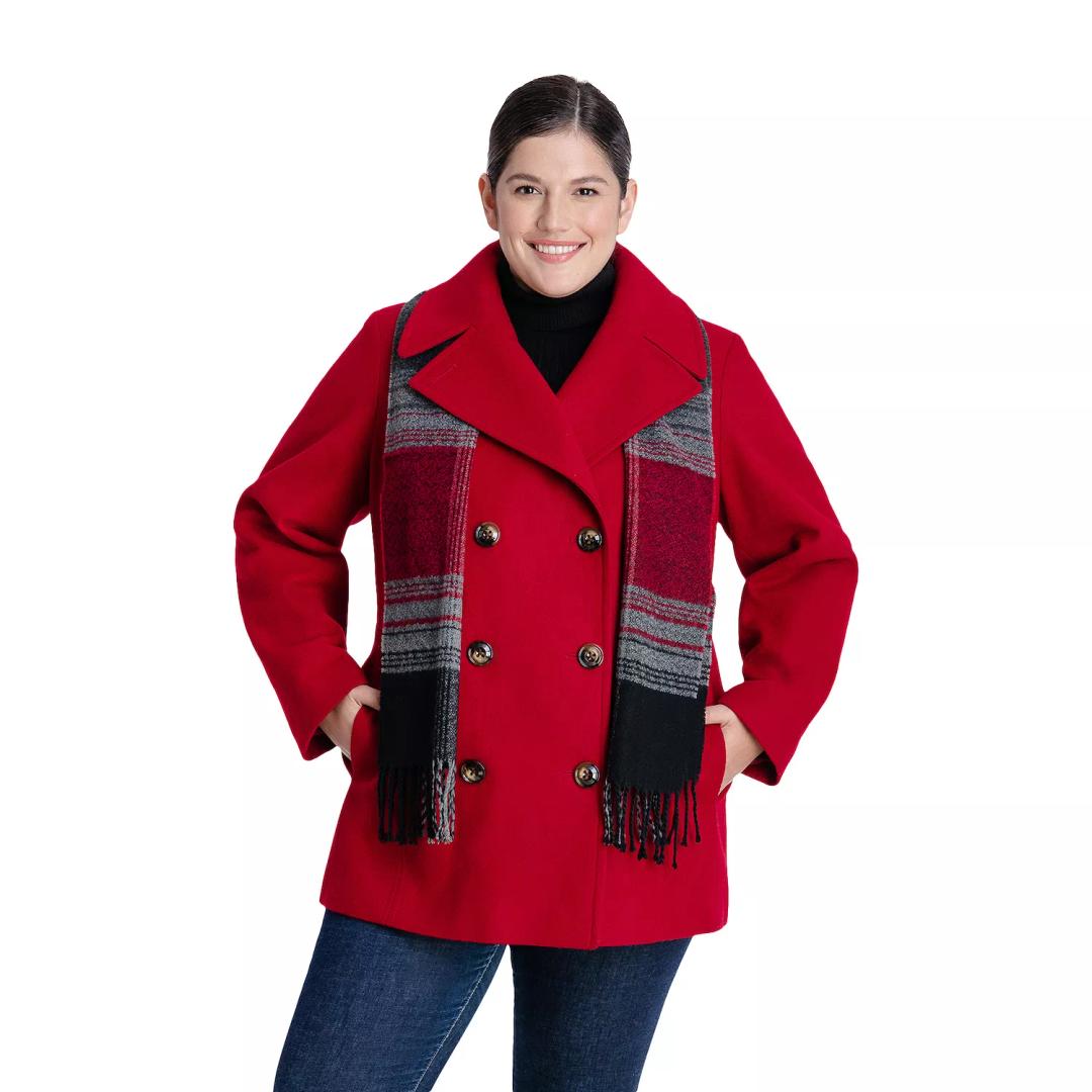 TOWER by London Fog Scarf & Wool-Blend Peacoat, Size 3X
