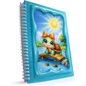A5 3D Glossy Cover Spiral Notebook  Cute Hardcover Notebook with 160 Pages/80 Sheets  Kids School Notebook  Gift Notebook for Girls & Boys  Lakeside Turtle