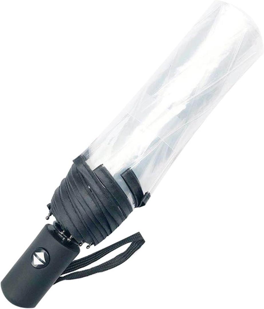 Folding Transparent Umbrella Fully Automatic Three-fold Transparent Umbrella Pure Color Student Simple Small Fresh Photo (Color : Black)