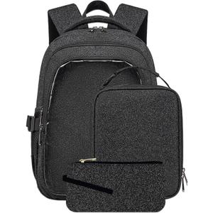 Black Backpacks with Lunch Box for Women Cute Stylish Glitter Kawaii Mini School Book Bag for College School Work Travel Aesthetic Lightweight