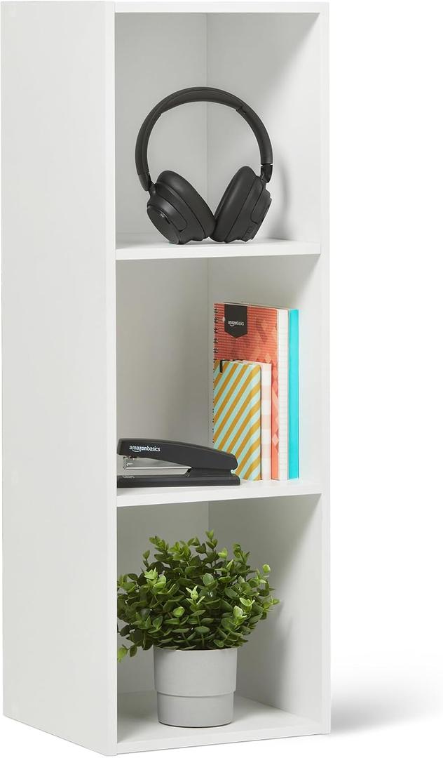 Amazon Basics 3-Cube Bookcase Compatible with Fabric Storage Cube Organizers, White, 12.1 Lx 11.8 Dx 35.4 H IN