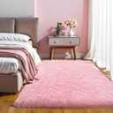 KICHOWUA Thick Area Rug 4x6 Pink Fluffy Shag – Ultra Soft Thickened Plush Washable Carpet, Non-Slip Fuzzy Shaggy Rug for Girls Bedroom, Kids’ Room, Nursery, Baby, Dorm, Living Room Cozy Décor
