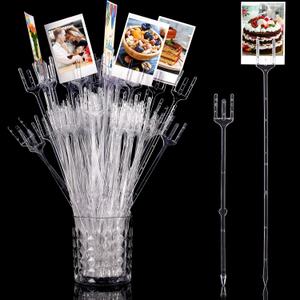 Geiserailie 50 Pieces Flower Card Holder Stick Clear Plastic Floral Picks 9.4'' 12.2'' Transparent Fork Straight Head Photo Card Holder Floral Sticks for Flower Arrangements Bouquet Wedding Decor