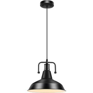 Industrial Farmhouse Pendant Light,Metal Hanging Ceiling Lamp for Hallway, Kitchen Island, Sink, Dining Room, Living Room,Bar Counter, Foyer, E26 Socket, Black (Bulb Not Included) (1 Pack Pendant)