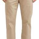 Men's Classic Fit Dress Pants with Hidden Expandable Waistband - Smooth Fabric, Slightly Tapered Leg, Business Casual & Formal Wear(KHAKI38W32L)