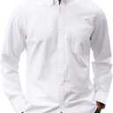 J.VER Men's Oxford Shirt Solid Casual Button Down Collar Shirts Long Sleeve Dress Shirts with Pocket (Large, White)