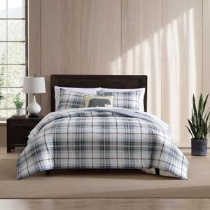 Eddie Bauer - Queen Comforter Set, Crisp & Tailored Cotton Percale Reversible Bedding, Lightweight 3 Piece Bed Set with Matching Pillowcases (Alder Blue/Grey)