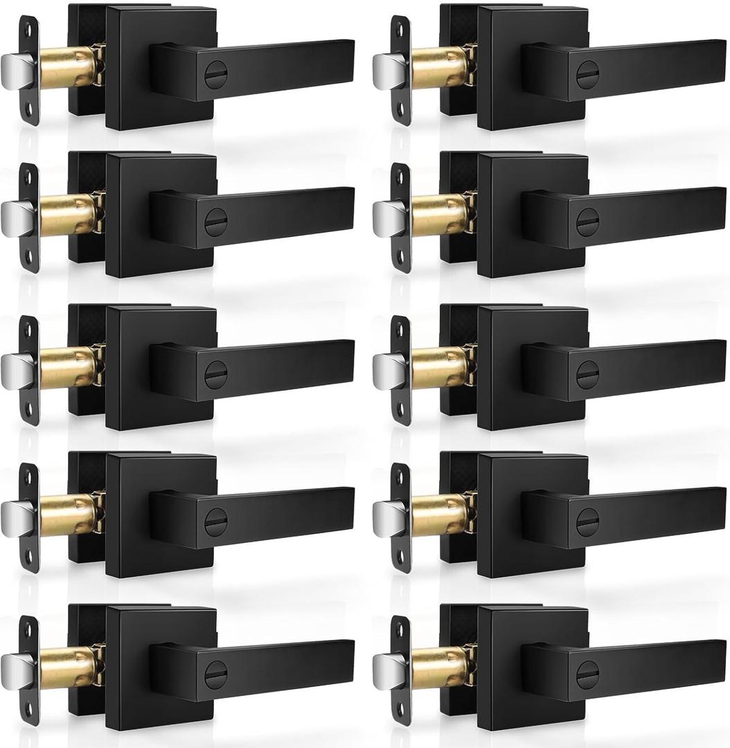 10 Pack Matte Black Door Handles Privacy Door Levers, Heavy Duty Bed and Bath Door Locks Interior Door Knobs, Reversible Keyless Flat Levers with Square Rosette