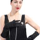 Leadtex Women's 1920s Fringed Flapper Costume with Feather Headband,Beaded Necklace (Black, L)