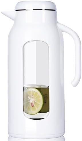 DELOVE Glass Pitcher with Lid&Shatterproof Shell - 2 Quart Heavy-duty Carafe & Jug with Filter Lid, Boiling Water Safety,Heavy Duty Container for Water, Juice, Milk, Tea, Iced Coffee, and Drinks-White