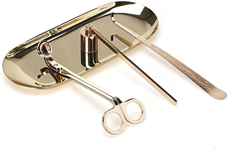 Candle Accessory Set Candle Wick Trimmer Candle Wick Dipper Candle Snuffer Storage Tray 4 Packs Candle Care Kit Gift for Candle Lovers(CAG1 - Gold)