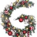 Valery Madelyn 6 feet Pre-Lit Christmas Garland with Lights for Mantle, Lighted Battery Operated Valentine's Day Garland with Red White Balls for Front Door Fireplace Table Centerpiece Decor