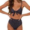 Blooming Jelly Womens High Waisted Bikini Set Tie Knot High Rise Two Piece Swimsuits Bathing Suits (Large, Polka Dot)