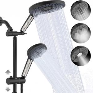 Filtered Shower Head with Handheld Shower Head High Pressure Rainfall System with Slide Bar Dual Filter Softener for Hard Water,6 Spray Modes,Adjustable Height,Black