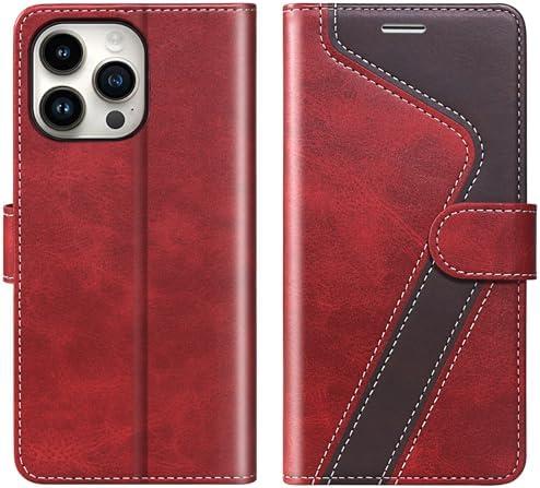 CIVICASE for iPhone 15 Pro Max(6.7inch) Wallet Case,Leather Flip Case RFID Blocking Credit Card Holder Folio Magnetic Stand TPU Shockproof Cover Compatible with iPhone 15 Pro Max Red Brown
