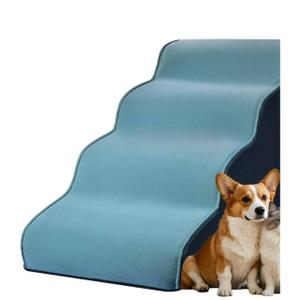 Dog Stairs for Small Dogs 19.7”H,Cowhide-Pattern Flocking Fabric,with Cushioning Support Layer,4-Step Dog Steps for High Bed,Couch,Sofa and Chair,Non-Slip Balanced Pet Ramp Indoor, Green