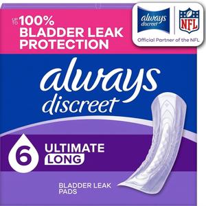 Always Discreet Adult Incontinence Pads for Women, Drier, 6 Drop Long Length, Extra Heavy Absorbency, Pads for Bladder Control Management, Bladder Leaks, & Postpartum Pads, 84 count