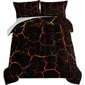 HOSIMA Black Marble Comforter Set Twin Size Bedding Sets for Boys,Orange Lava Texture Comforter Set for Kids Teens Girls Room Decor,Abstract Art Comforter Sets with 2 Pillowcases.