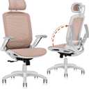 GABRYLLY Ergonomic Office Chair, High Back Home Desk Chair with Headrest, Flip-Up Arms, 90-120 Tilt Lock and Wide Cushion, 300LBS Mesh Chairs for Man Woman, White Task Chair(Pink,GY01WPK)