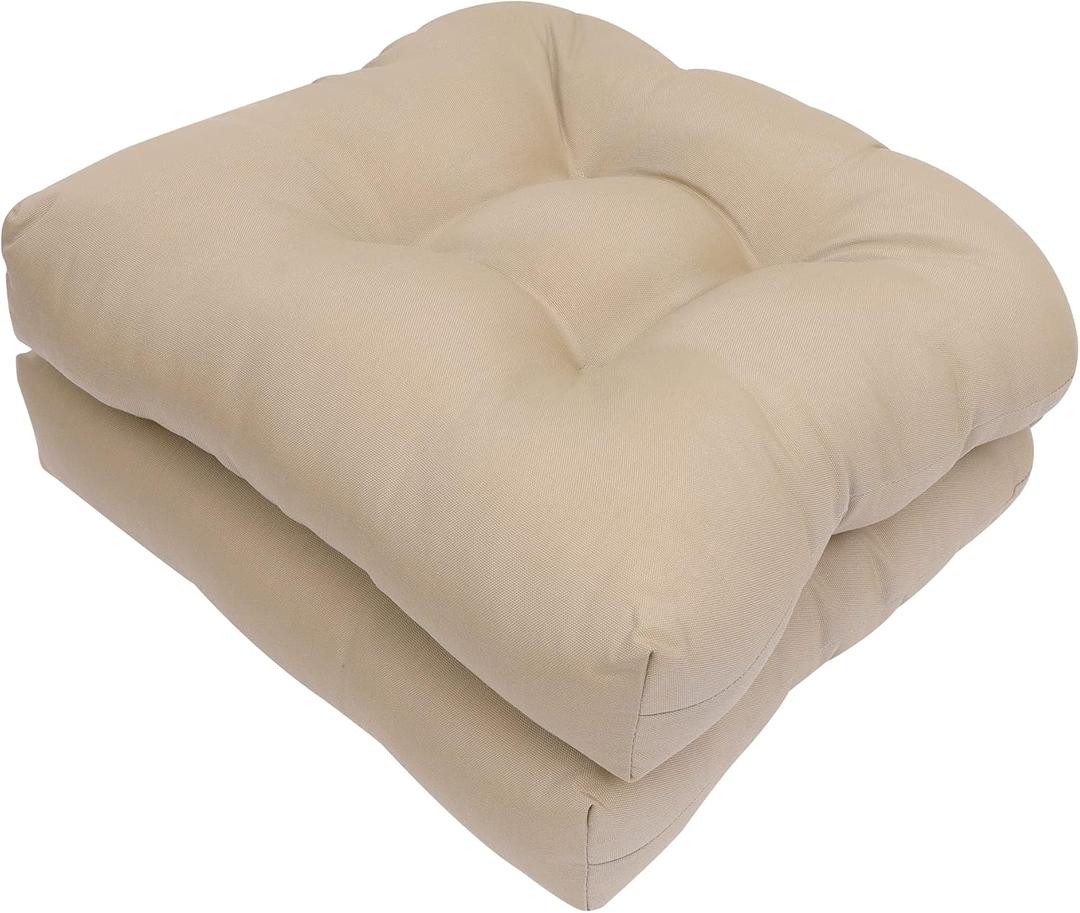 RACE LEAF Outdoor Seat Cushions Set of 2, 19" x 19" Square Patio Cushions, Plump Filling Tufted Water-Resistant Olefin Chair Seat Cushion with Ties for Non-Slip Support, Khaki