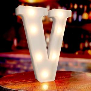Marquee Letters V, Led Letter Lights, 26 Alphabet Battery Powered LED Light Up Name Sign, Decorative Lighted Standing Letters for Graduation Party Night Light Wedding Birthday Room Bar Wall Decor