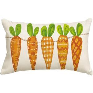 AVOIN colorlife Yellow Watercolor Carrots Easter Throw Pillow Cover, 12 x 20 Inch Spring Easter Cushion Case Decoration for Sofa Couch
