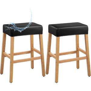 PU Leather Bar Stool Covers Rectangular, 100% Waterproof Stool Covers Rectangle Super Stretch 20% Thicker Leather Saddle Stools Cover Rectangular Counter Bar Stools with Elastic Band (2 PCS, Black)