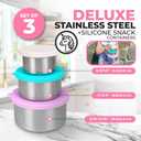 Stainless Steel Snack Boxes with Silicone Lids for Kids, Lunch Box Containers for Girls Toddler Daycare No-Spill Leakproof, Reusable Metal Cups, School Travel Food Storage, Pink Purple Unicorn