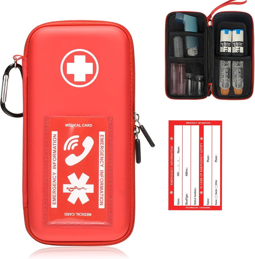 EpiPen Carry Case, Hard Emergency Medical Bag with Carabiner-for 2 EpiPens, Asthma Inhaler, Auvi-Q,Eye Drops,Anti-Histamine,Allergy Medication,Diabetes Travel Case for Adults and Kids