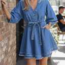 BISUAL Womens Denim Dress Casual Jean Dress Loose Fit Slim Denim Dress Belt Denims Dresses for Women 2026 with Pocket Dark Blue US L