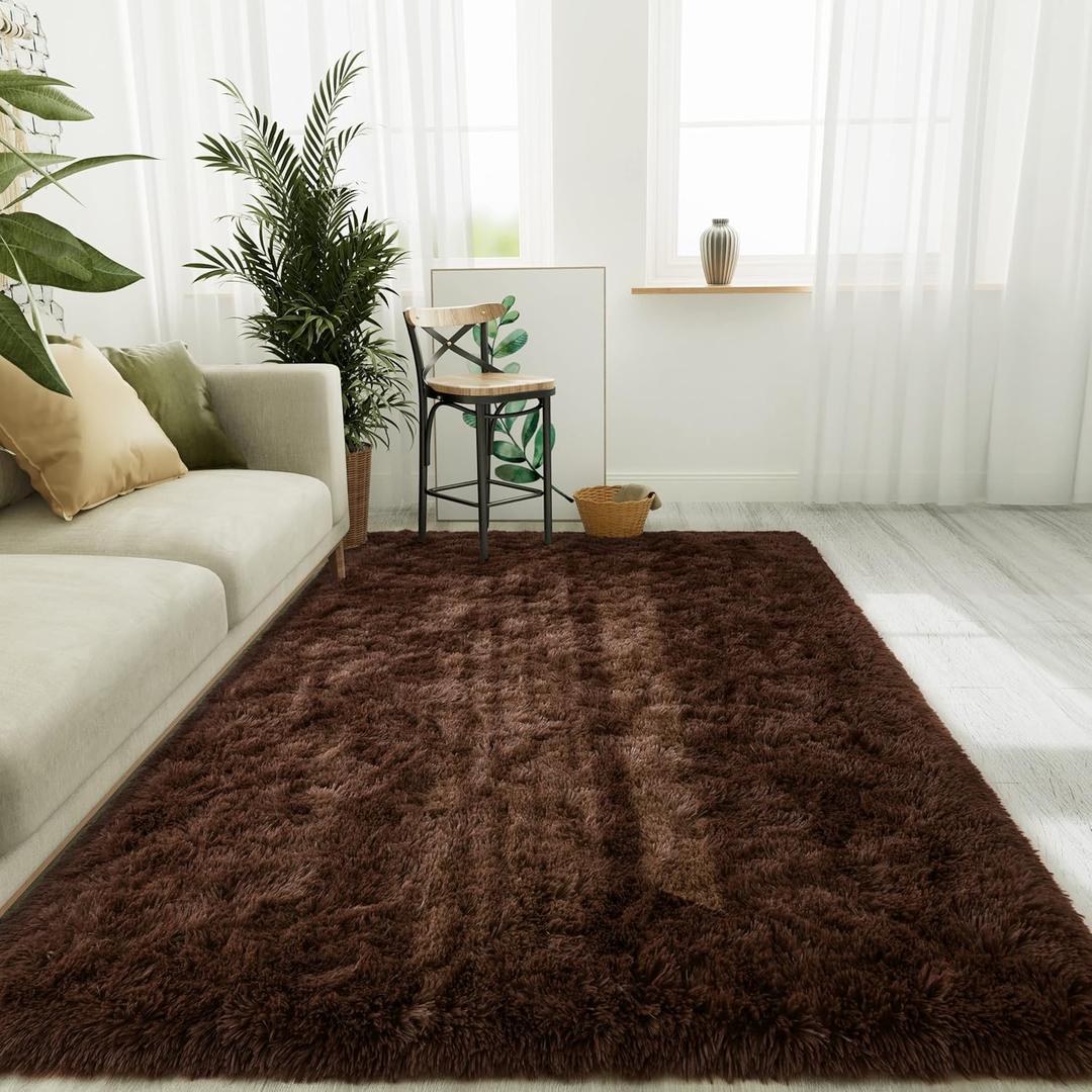 LOCHAS Ultra Soft Indoor Modern Area Rugs Fluffy Living Room Carpets for Children Bedroom Home Decor Nursery Rug 5x8 Feet, Brown