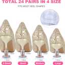 24 Pairs Heel Protectors for Shoes, 4 Sizes High Heel Protectors for Walking on Grass and Uneven Floor, Clear Heel Cover Cups Perfect for Wedding Outdoor Events
