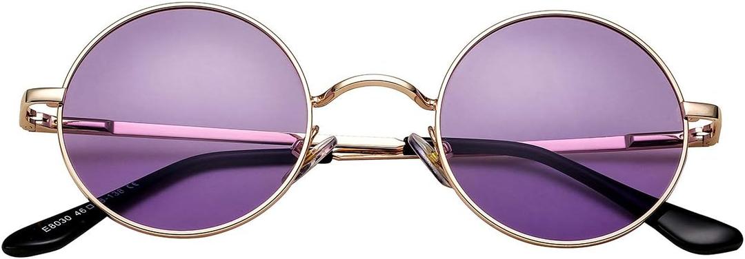 Classic Circle Glasses Retro Round Polarized Sunglasses Hippie Style Small Rounded Sun Shades (A1 Gold/Clear Purple)