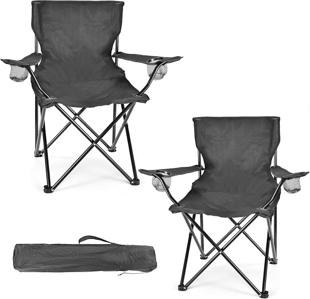 2 Pack Camping Chairs for Adults & Teens, 250LBS Capacity Foldable Portable Lightweight Chairs with Carry Bag, Compact Design for Camping, Beach, Picnics, and Outdoor Events (Medium)