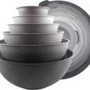COOK WITH COLOR Mixing Bowls with Lids - 12 Piece Plastic Nesting Bowls Set includes 6 Prep Bowls and 6 Lids, Rhombus Design - Microwave Safe (Grey)