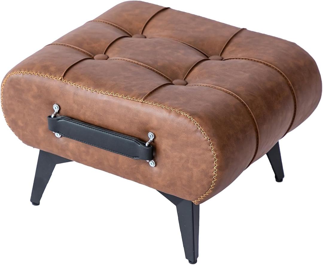 Small Footstool Ottoman - Stylish and Functional Faux Leather Footrest for Extra Seating in Living Room, Entryway, or Office (set of 1, Dark Brown)