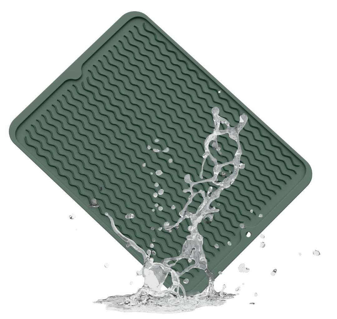 ZLR Silicone Dish Drying Mat for Kitchen Countertop, Eco-Friendly, Quick Drying, Easy to Clean, Multi-Purpose, Heat Resistant Trivet (Green)