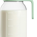 | 1 Pack | 64oz Glass Pitcher with Lid and Spout, 2 Quart (1.9 Liter) Mason Jar Pitcher Wide Mouth, Airtight Water Jug for Juice, Sun Tea, Iced Coffee, Milk Storage, Green