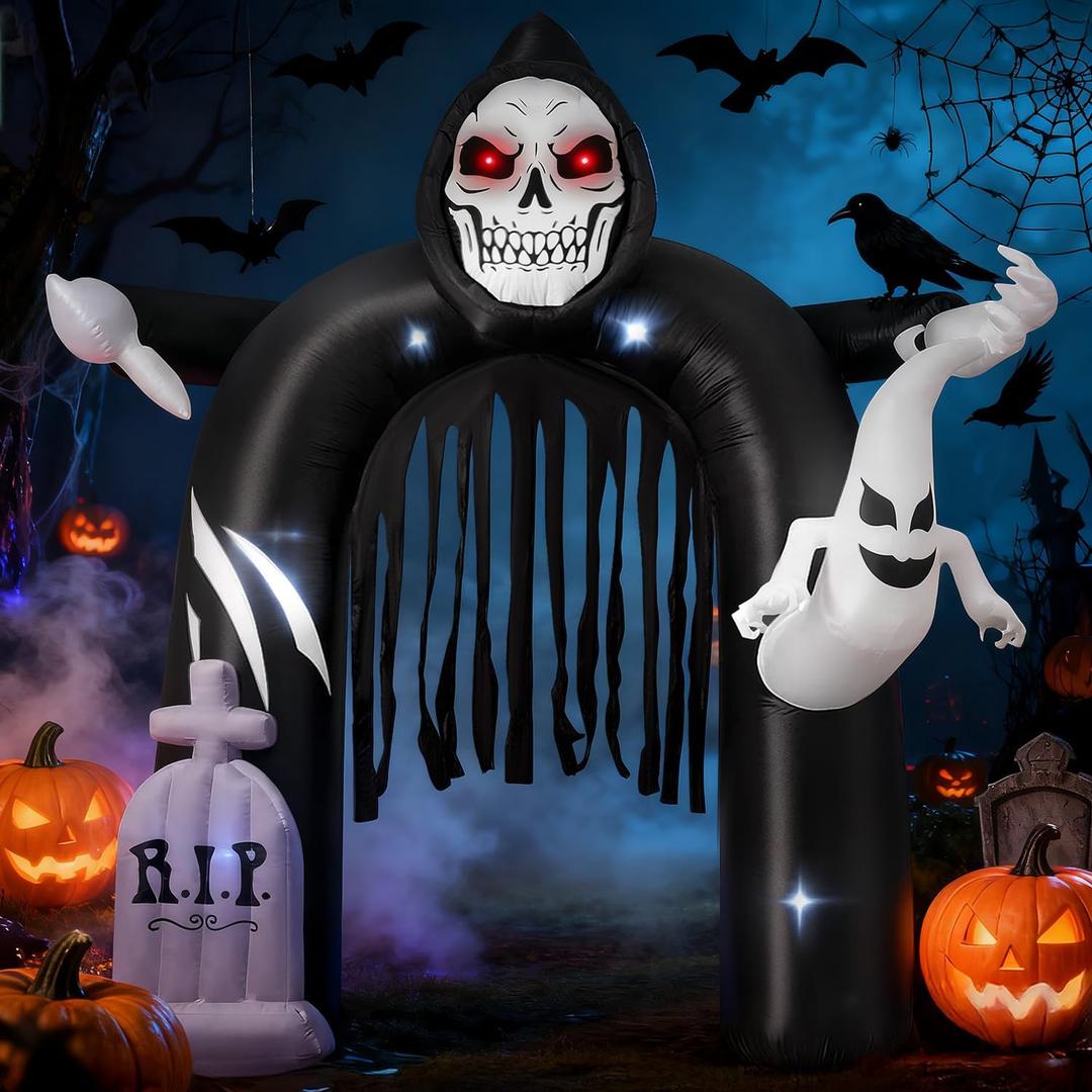GVDV 10FT Halloween Inflatables Clearance, Lighted Blow Up Archway with Ghosts, Pumpkins & LED Lights, Spooky Yard Lawn Porch Display for Halloween Party & Haunted House Entrance