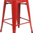 Flash Furniture Kai Commercial Grade 24" High Backless Red Metal Indoor-Outdoor Counter Height Stool with Square Seat, Pack of 1