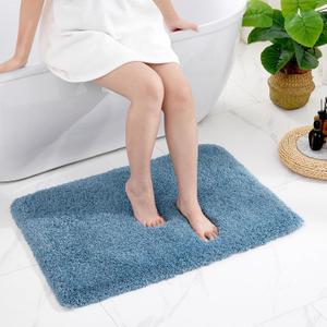 Blue Bathroom Rug 24x36 - Non-Slip Plush Thick Bath Mat, Highly Absorbent & Ultra Soft Fluffy Floor Mat, Machine Washable for Shower and Tub
