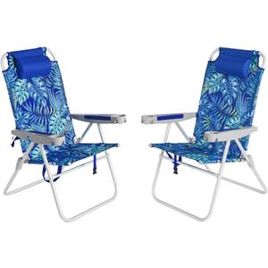 SUNNYFEEL 17" Tall Oversized Beach Chairs 2 Pack for Adults Heavy Duty 500 LBS, 5 Position, Portable High Folding Camping Chair with Cup Holder for Outdoor/Lawn/Trip, Foldable Sand Chairs for Adults